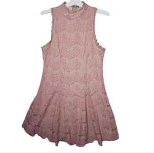 Trixxi Dress Womens Pink Lace Lined Party Cocktail Round Neck Zip Back Cute XL